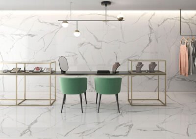 white marble effect tiles used in commercial store from design di lusso watford marble effect tile store