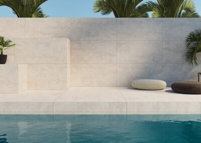 light beige rectangle tiles used on wall and floor outdoor pool area from design di lusso watford outdoor tile shop